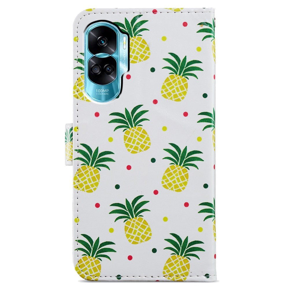 Honor 90 Lite Kunstlæder Mobil Cover m. Pung og Strop - Ananas