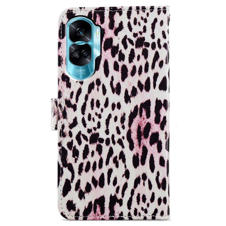 Honor 90 Lite Kunstlæder Mobil Cover m. Pung og Strop - Leopard