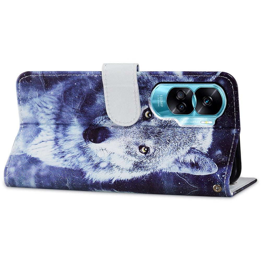 Honor 90 Lite Kunstlæder Mobil Cover m. Pung og Strop - Ulv