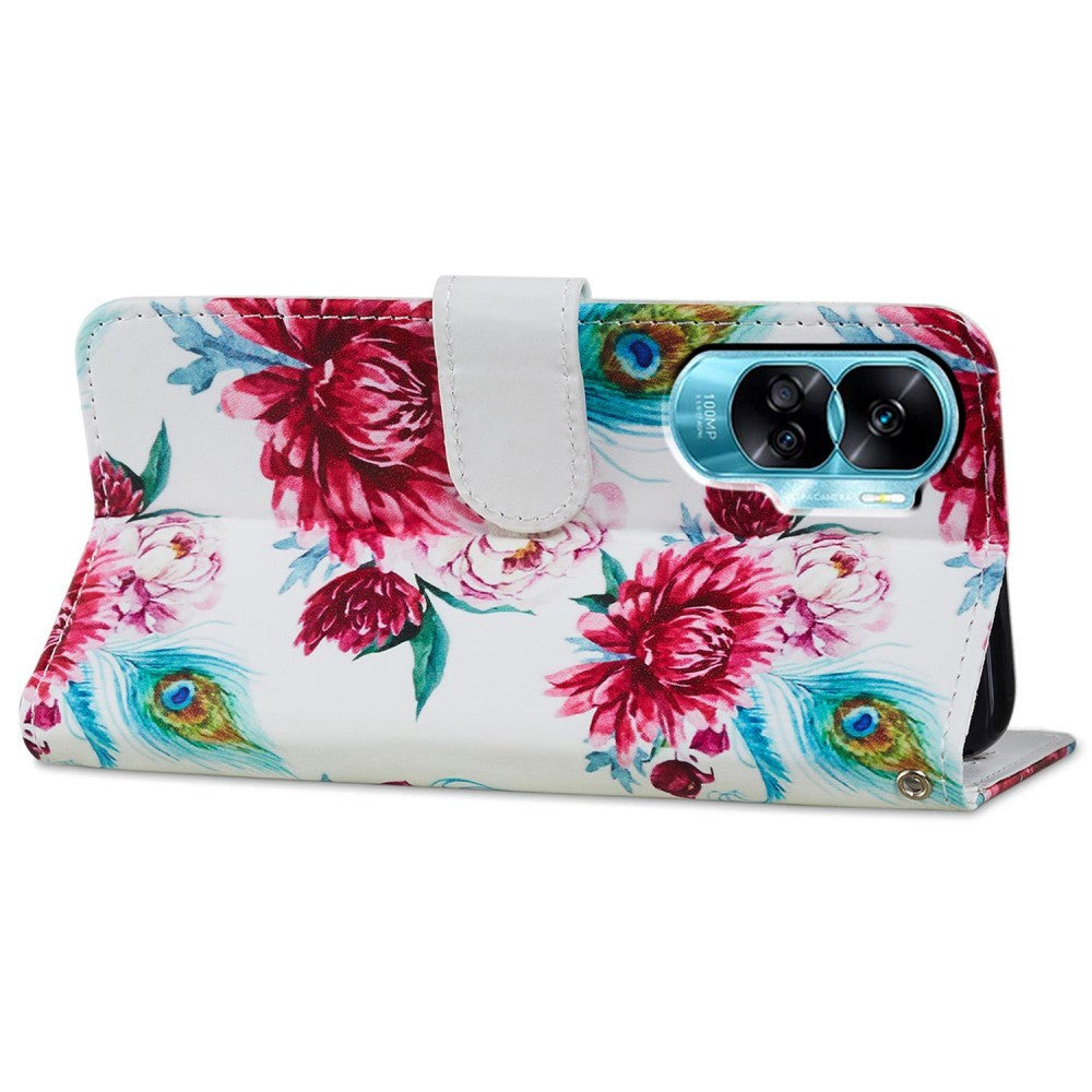 Honor 90 Lite Kunstlæder Mobil Cover m. Pung og Strop - Blomster