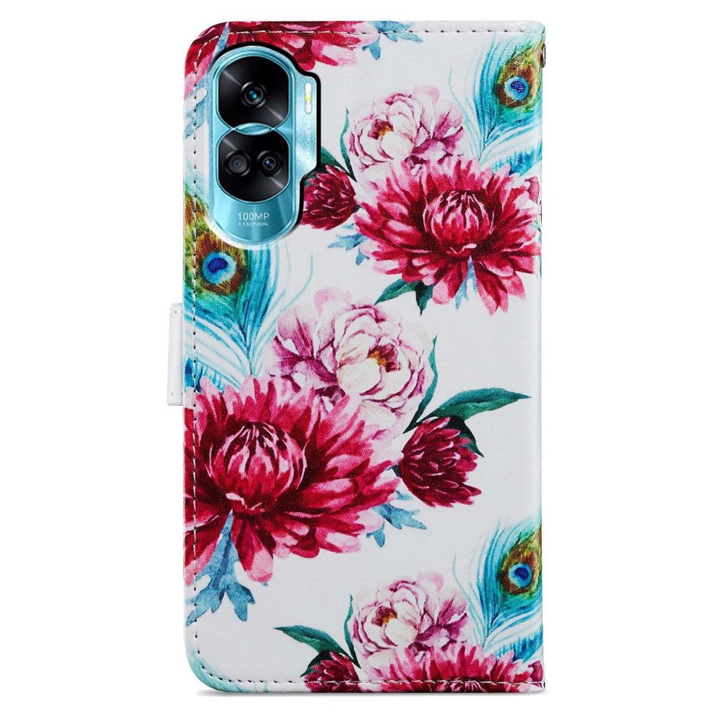 Honor 90 Lite Kunstlæder Mobil Cover m. Pung og Strop - Blomster