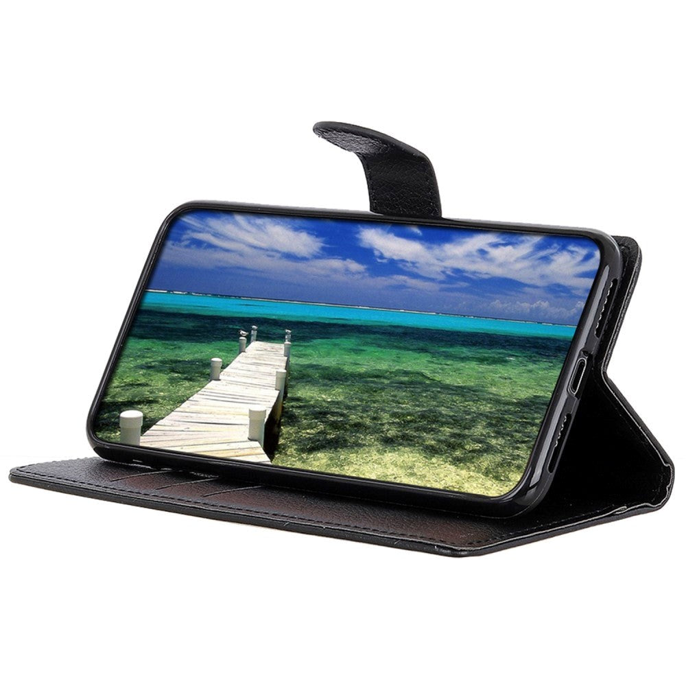 Samsung Galaxy A05s Litchi Læder Mobil Cover m. Pung - Sort