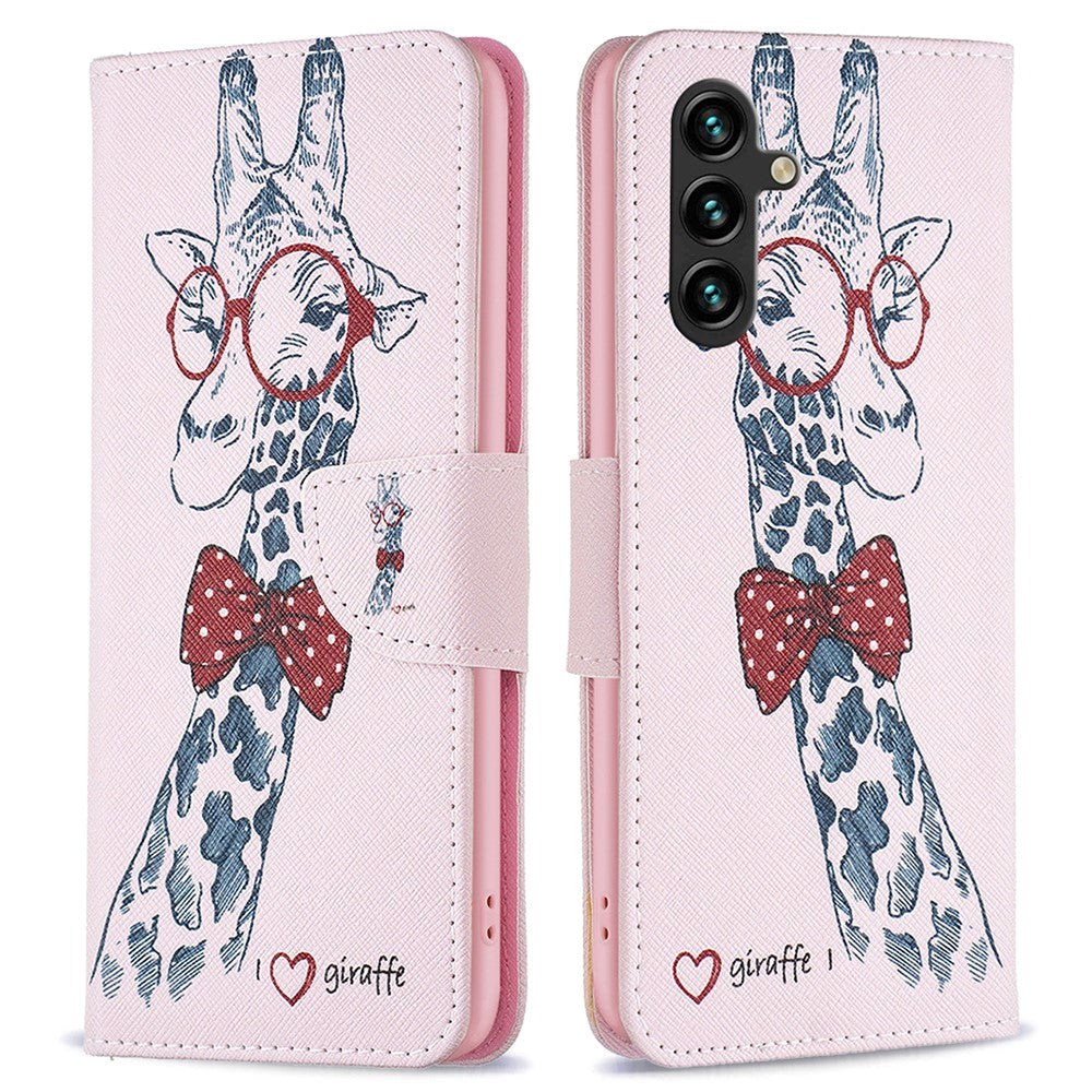 Samsung Galaxy A15 (5G) / A15 Læder Mobil Cover m. Pung & Ståfunktion - Giraf