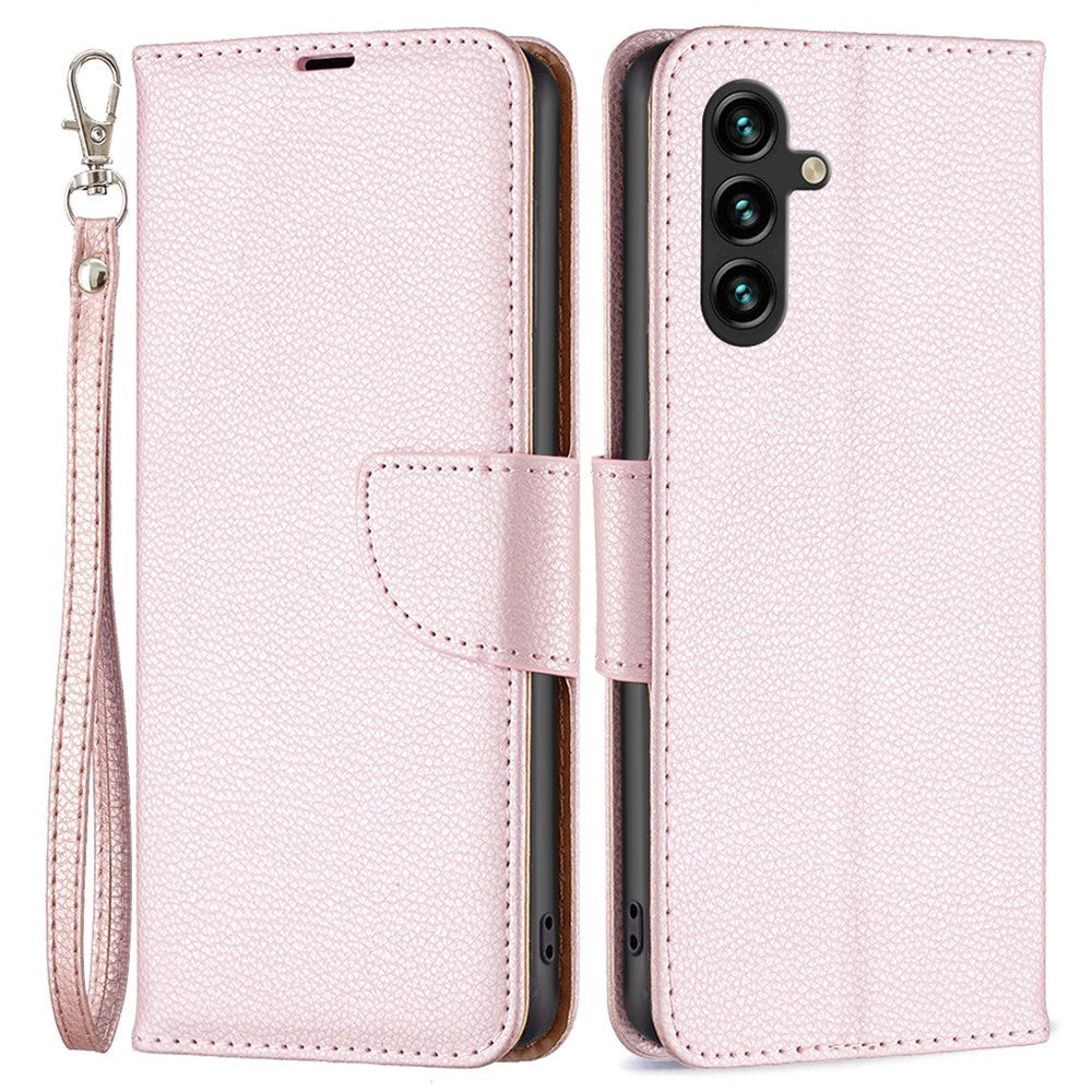 Samsung Galaxy A15 (5G) / A15 PU Litchi Læder Mobil Cover m. Pung & Strop - Rose Gold