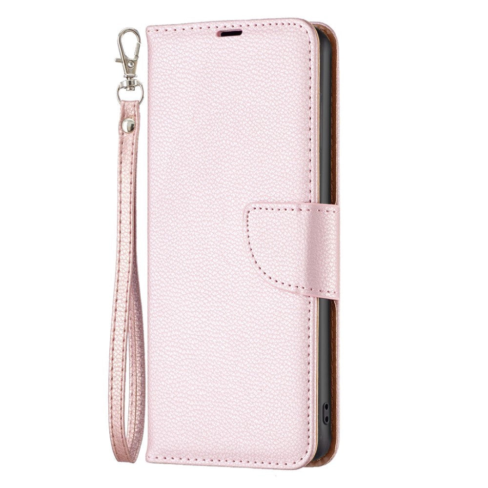Samsung Galaxy A15 (5G) / A15 PU Litchi Læder Mobil Cover m. Pung & Strop - Rose Gold