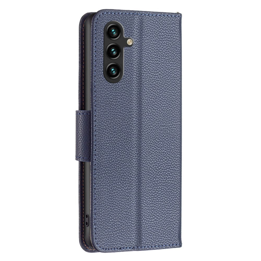 Samsung Galaxy A15 (5G) / A15 PU Litchi Læder Mobil Cover m. Pung & Strop - Blå
