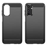 Samsung Galaxy A15 (5G) / A15 Brushed Carbon Fiber Fleksibelt Plastik Mobil Cover - Sort