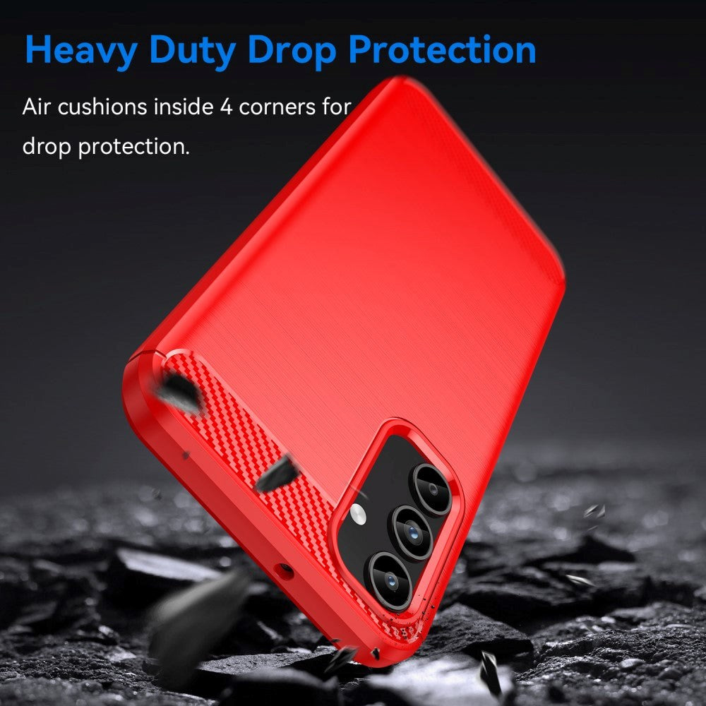 Samsung Galaxy A15 (5G) / A15 Brushed Carbon Fiber Fleksibelt Plastik Mobil Cover - Rød