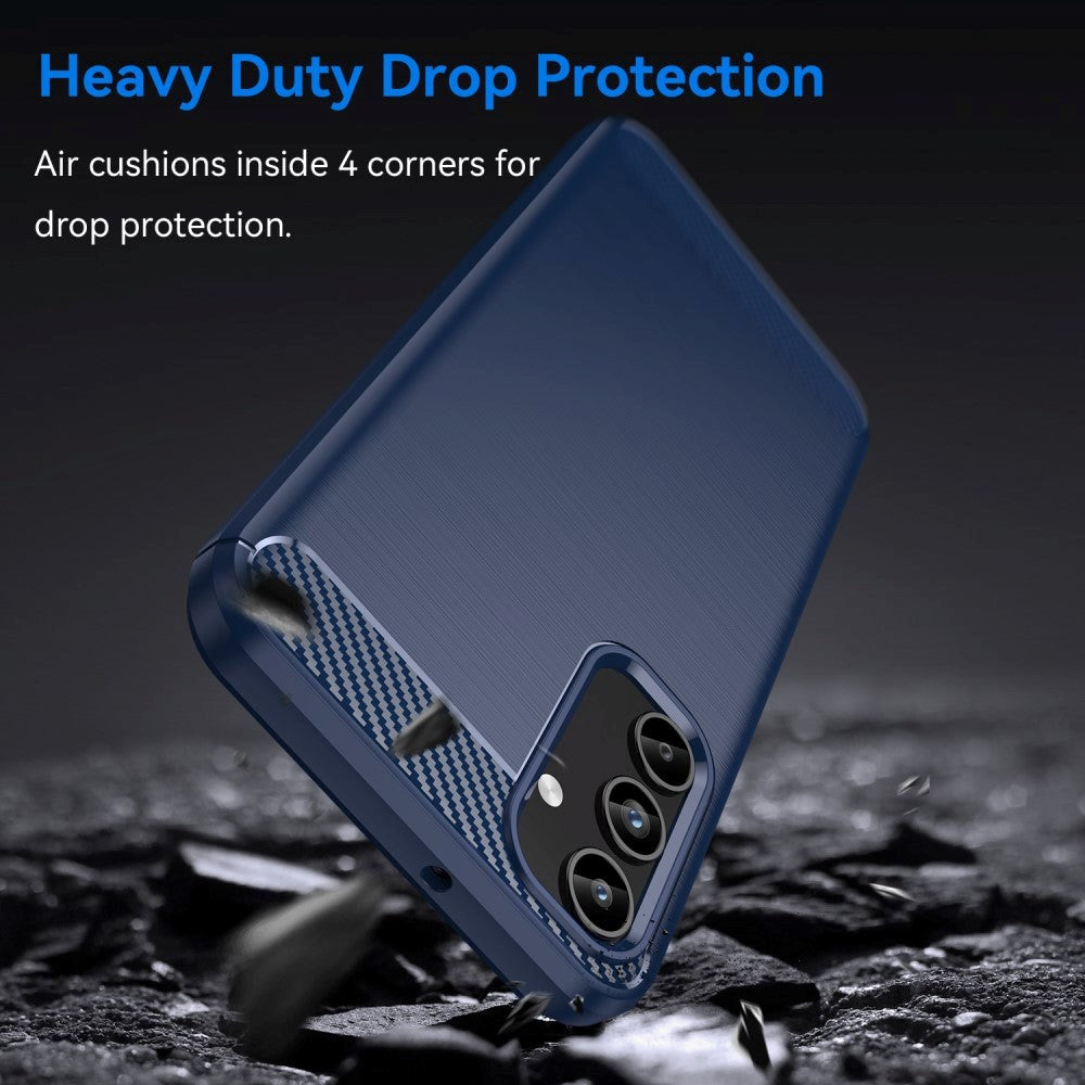 Samsung Galaxy A15 (5G) / A15 Brushed Carbon Fiber Fleksibelt Plastik Mobil Cover - Blå