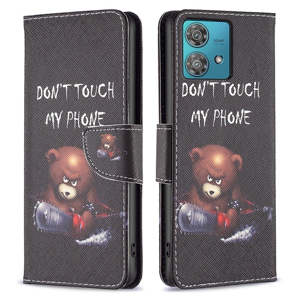 EIDERWOOD Motorola Edge 40 Neo Læder Mobil Cover m. Pung & Print - "Don't Touch My Phone" Bjørn