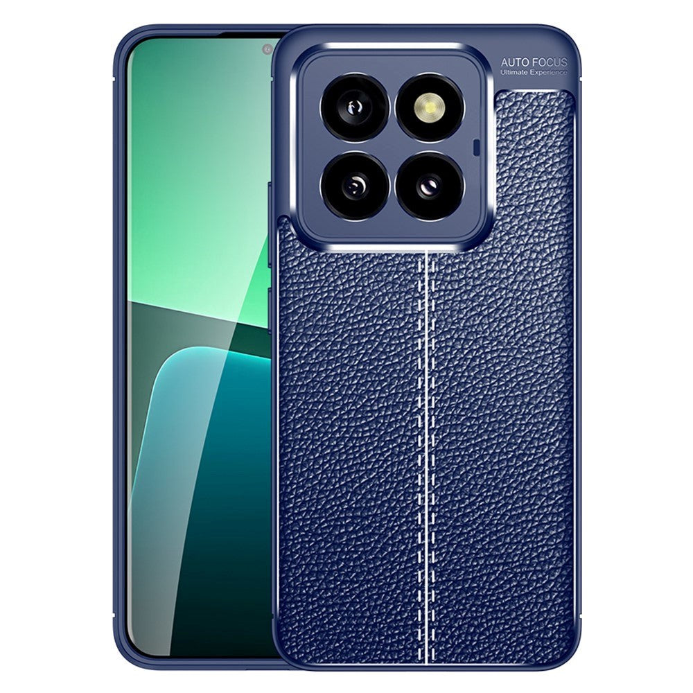 Xiaomi 14 Pro Fleksibelt Plastik Mobil Cover Litchi Tekstur - Blå
