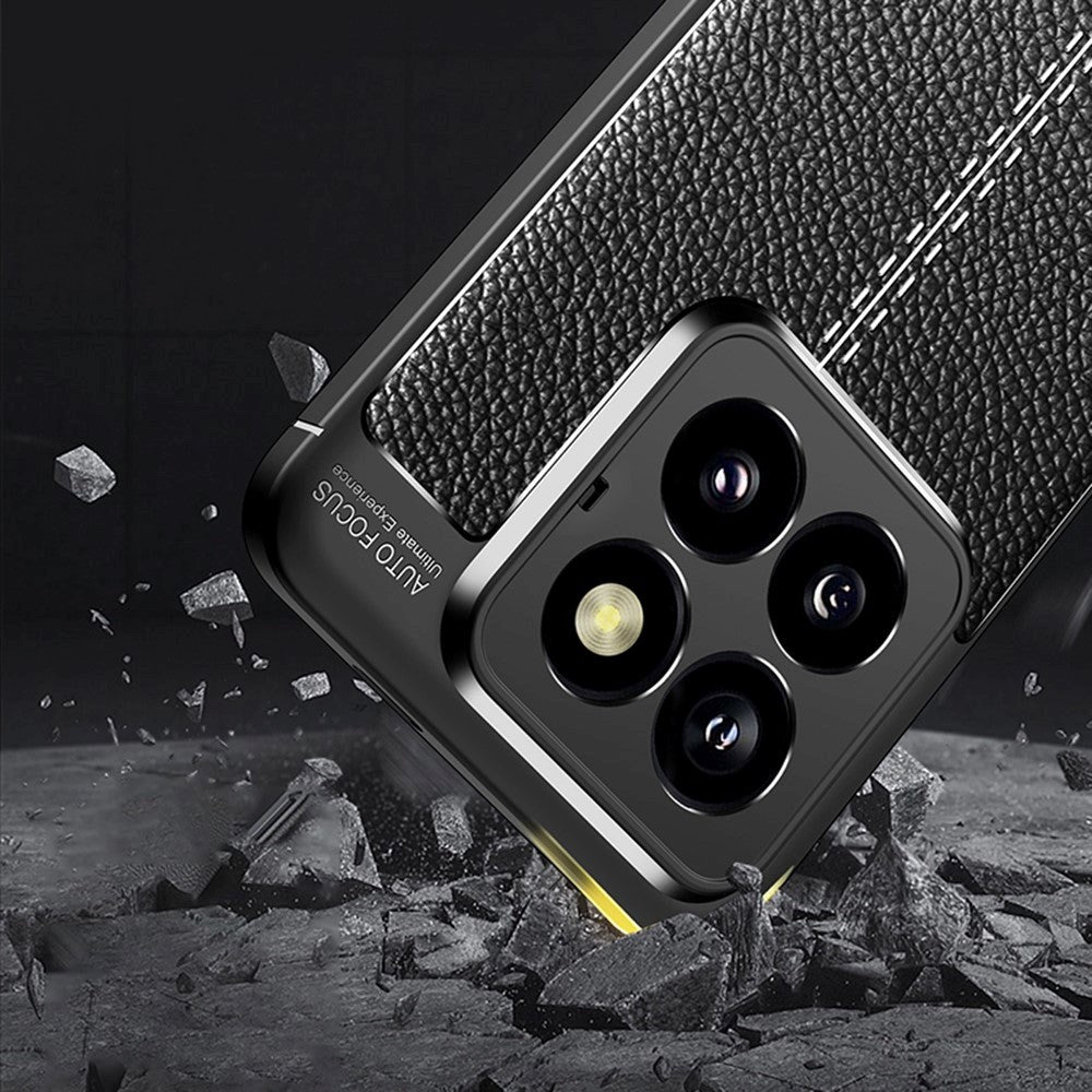 Xiaomi 14 Pro Fleksibelt Plastik Mobil Cover Litchi Tekstur - Blå