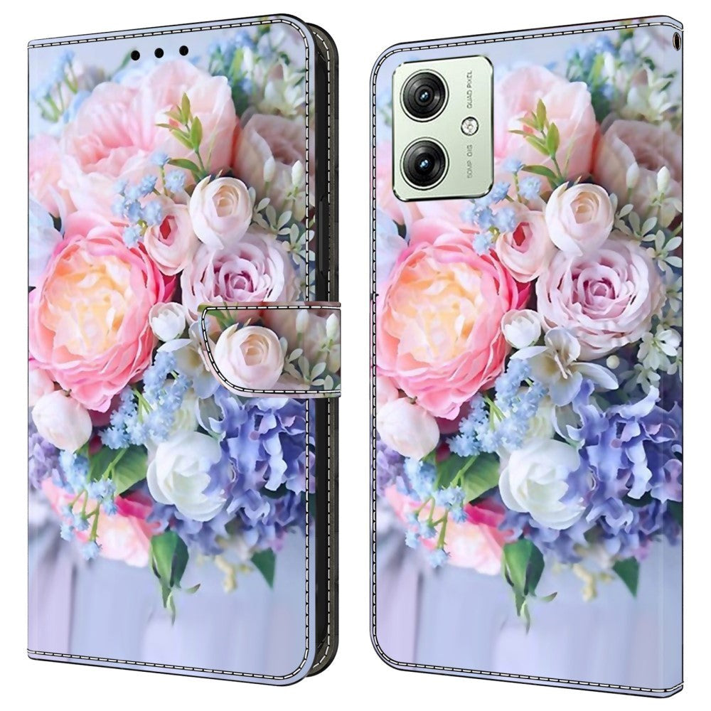 Motorola Moto G54 Læder Mobil Cover m. Pung & Print - Blomsterbuket