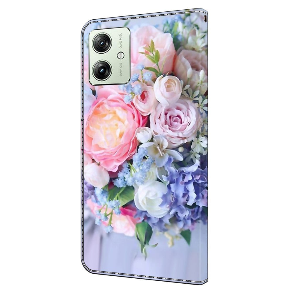 Motorola Moto G54 Læder Mobil Cover m. Pung & Print - Blomsterbuket