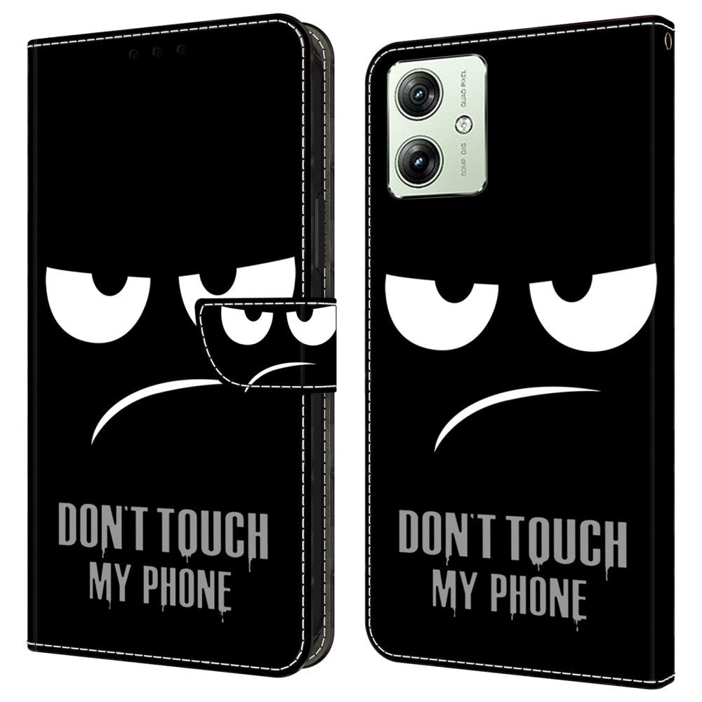 Motorola Moto G54 Læder Mobil Cover m. Pung & Print - "Don't Touch My Phone"
