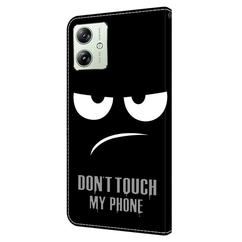 Motorola Moto G54 Læder Mobil Cover m. Pung & Print - "Don't Touch My Phone"