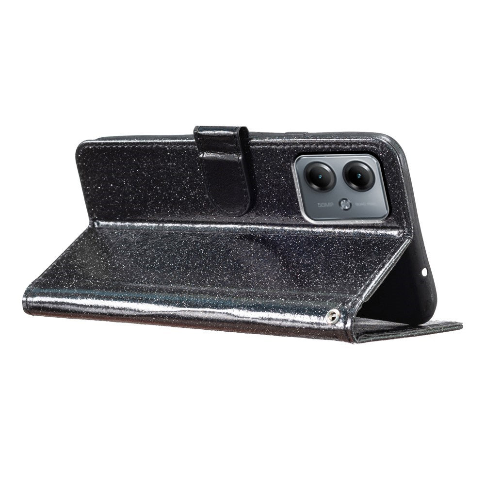 EIDERWOOD Motorola Moto G54 Læder Mobil Cover m. Pung & Strop - Glimmer - Sort