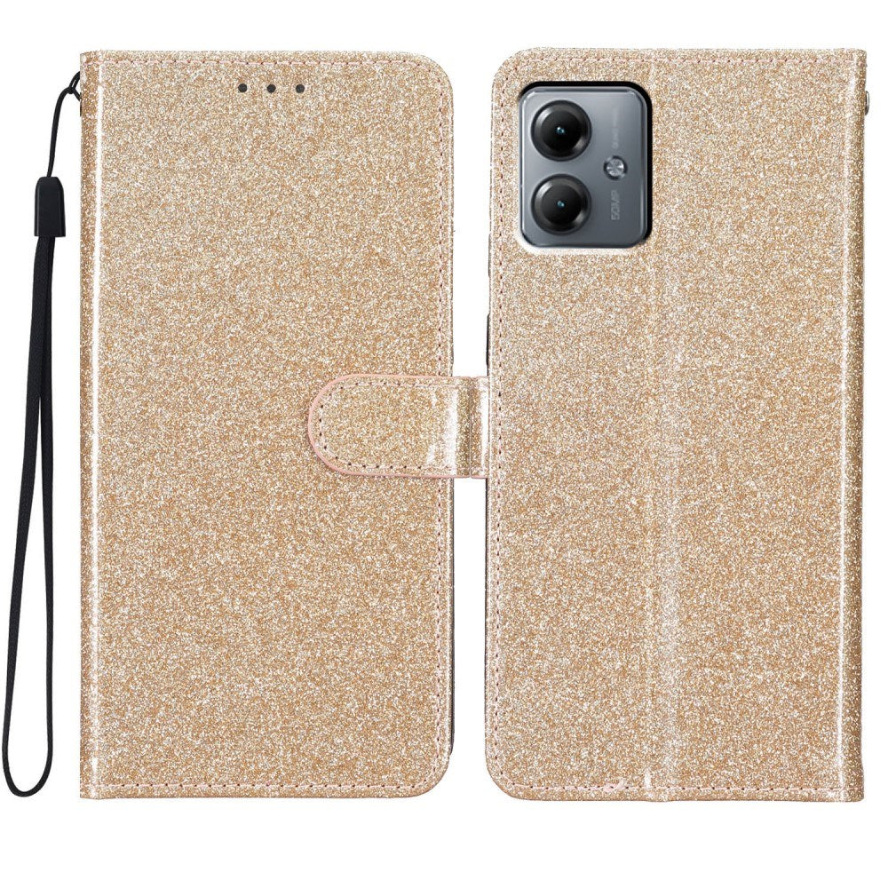 EIDERWOOD Motorola Moto G54 Læder Mobil Cover m. Pung & Strop - Glimmer - Guld