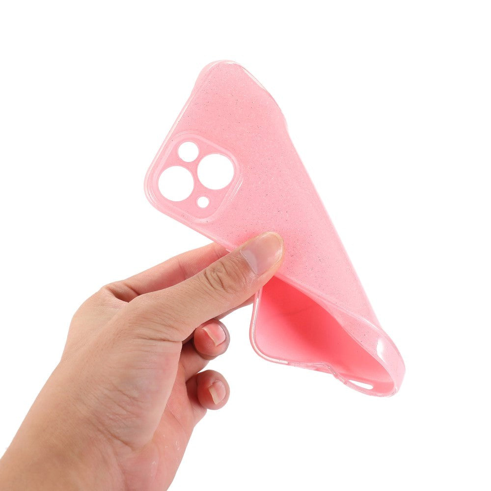 iPhone 15 Fleksibelt Plastik Mobil Cover m. Glimmer - Lyserød