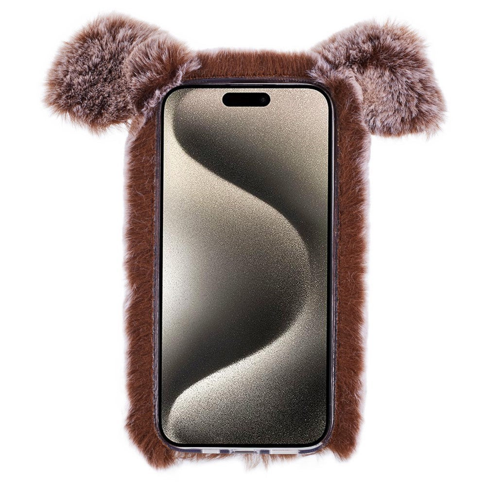 iPhone 15 Pro Fleksibelt Plastik Mobil Cover m. Pels - Gris - Brun
