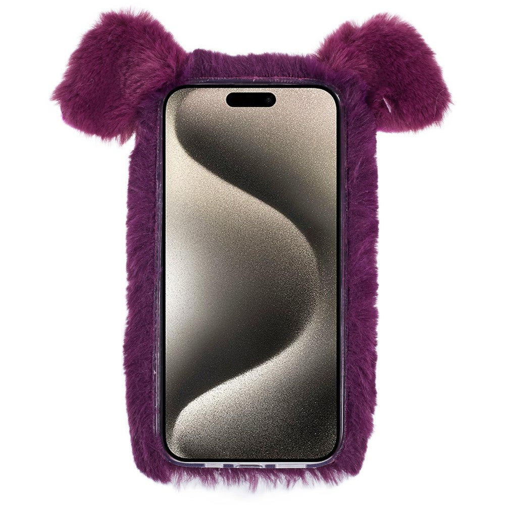 iPhone 15 Pro Fleksibelt Plastik Mobil Cover m. Pels - Gris - Lilla