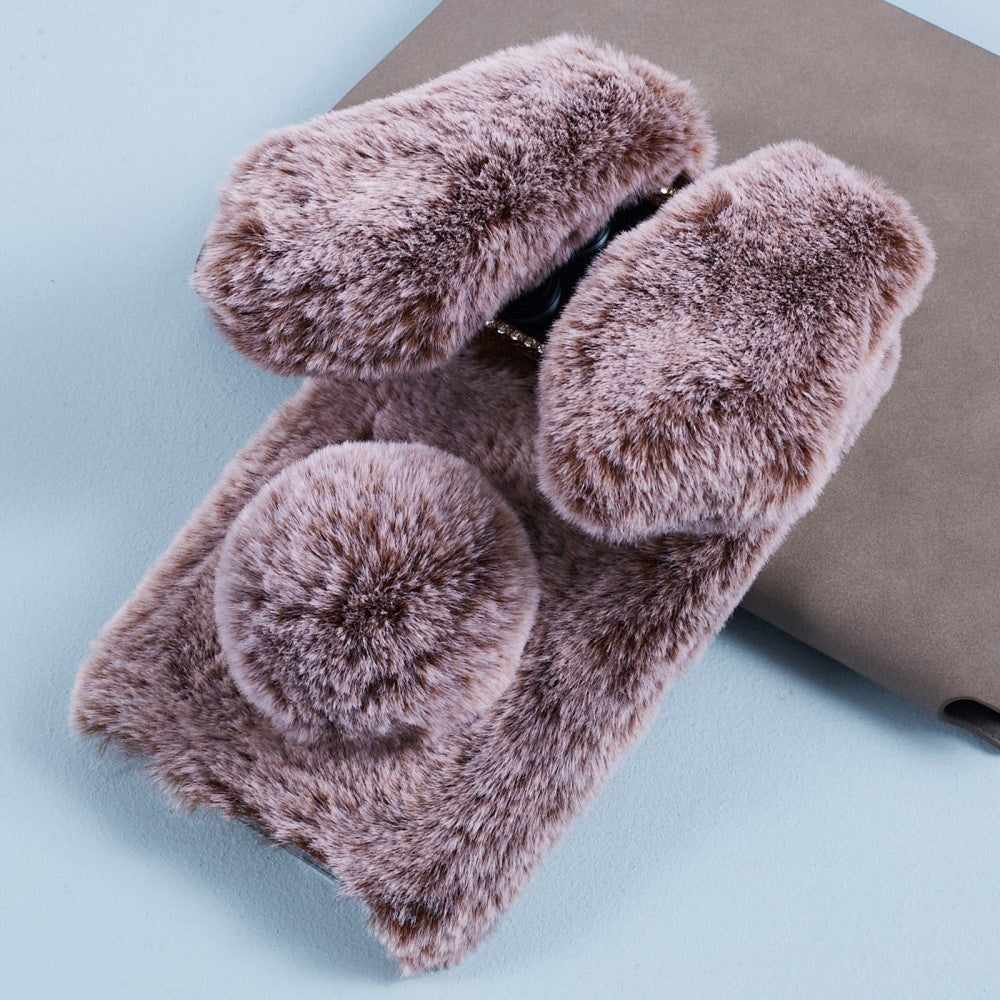 iPhone 15 Pro Fleksibelt Plastik Mobil Cover m. Pels - Kaninører - Brun