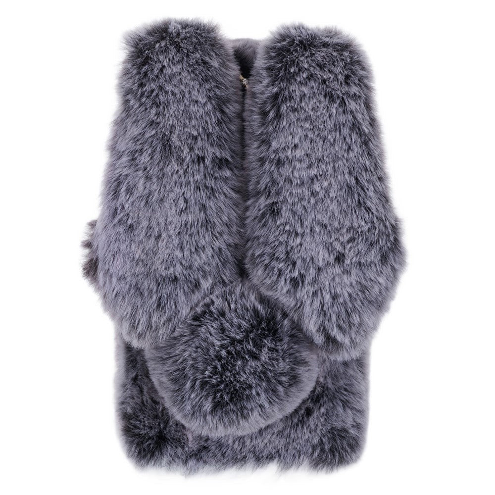 iPhone 15 Fleksibelt Plastik Mobil Cover m. Pels - Kaninører - Grå