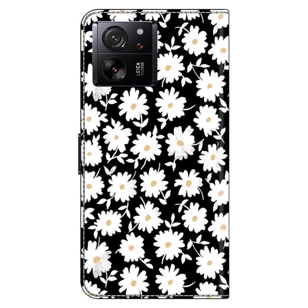 Xiaomi 13T / 13T Pro Læder Mobil Cover m. Pung & Print - Hvide Blomster