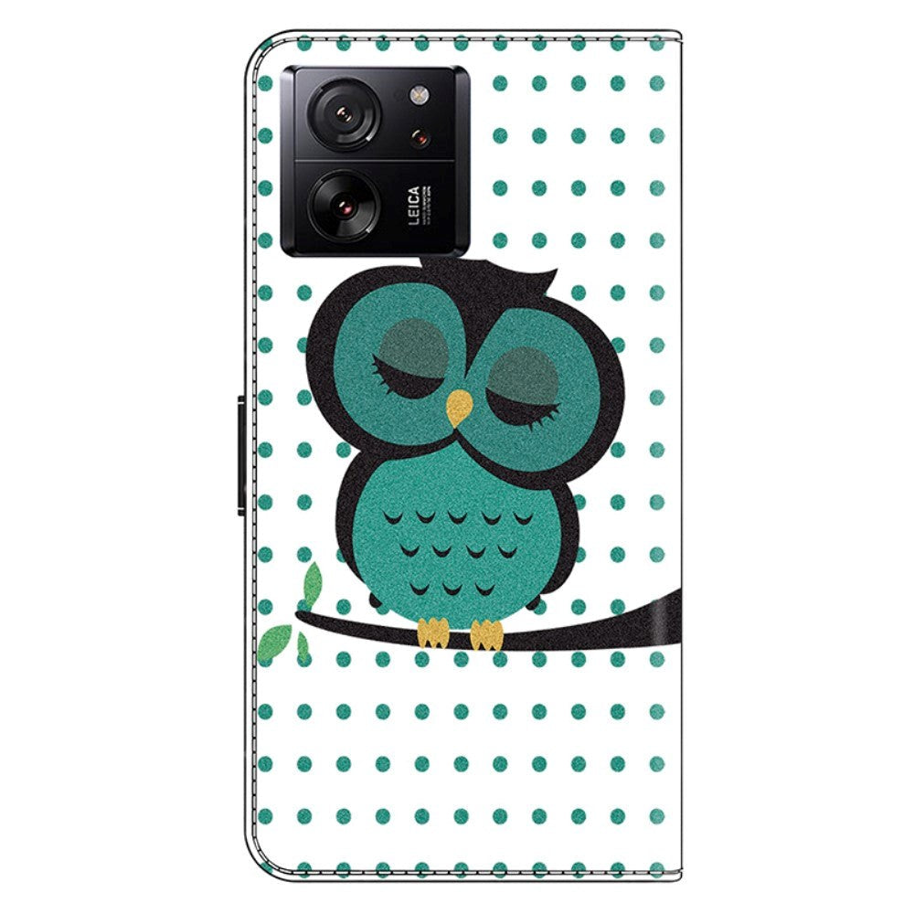Xiaomi 13T / 13T Pro Læder Mobil Cover m. Pung & Print - Ugle