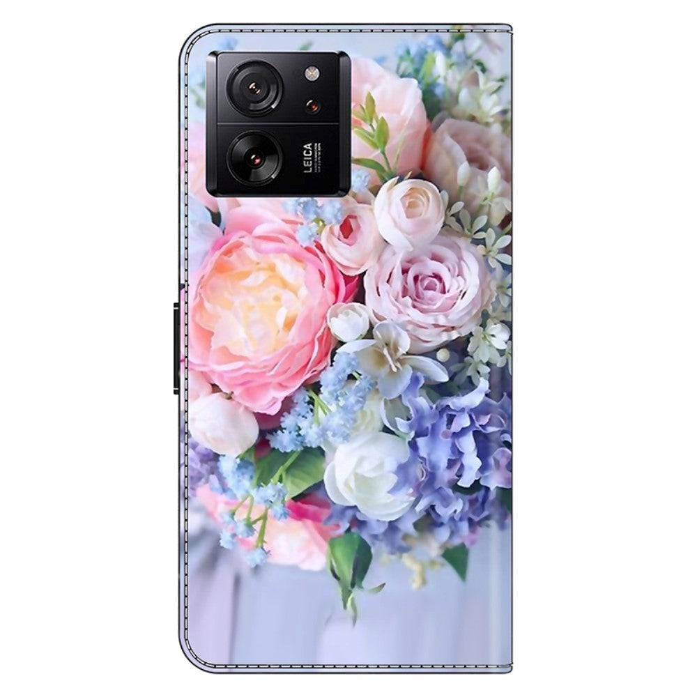Xiaomi 13T / 13T Pro Læder Mobil Cover m. Pung & Print - Blomsterbuket