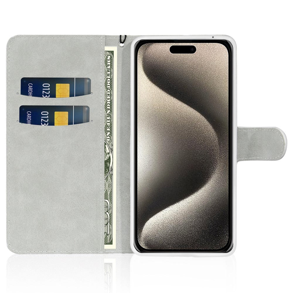 iPhone 15 Pro Læder Mobil Cover m. Pung & Strop - Glitter Design - Sort