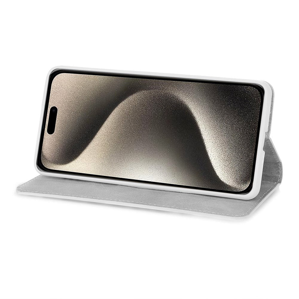 iPhone 15 Pro Læder Mobil Cover m. Pung & Strop - Glitter Design - Guld