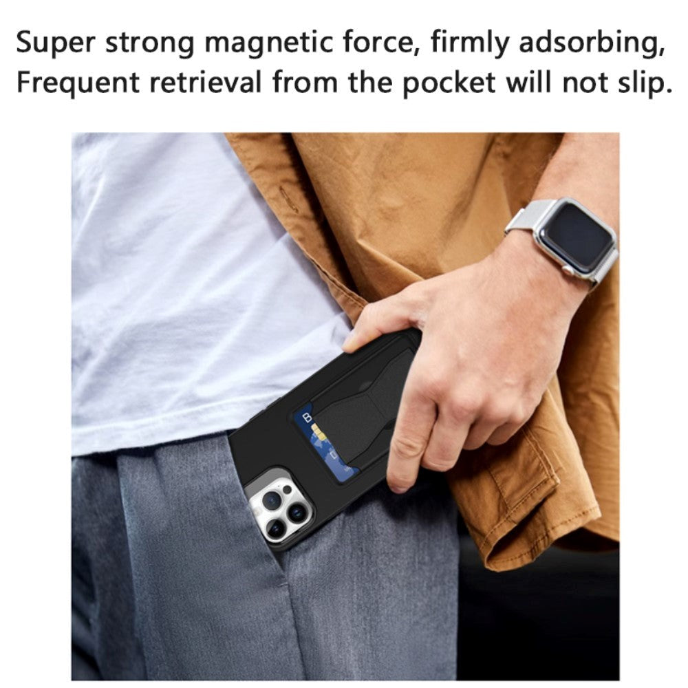 iPhone 15 Pro Fleksibelt Plastik Mobil Cover m. Kortholder & Kickstand - Sort