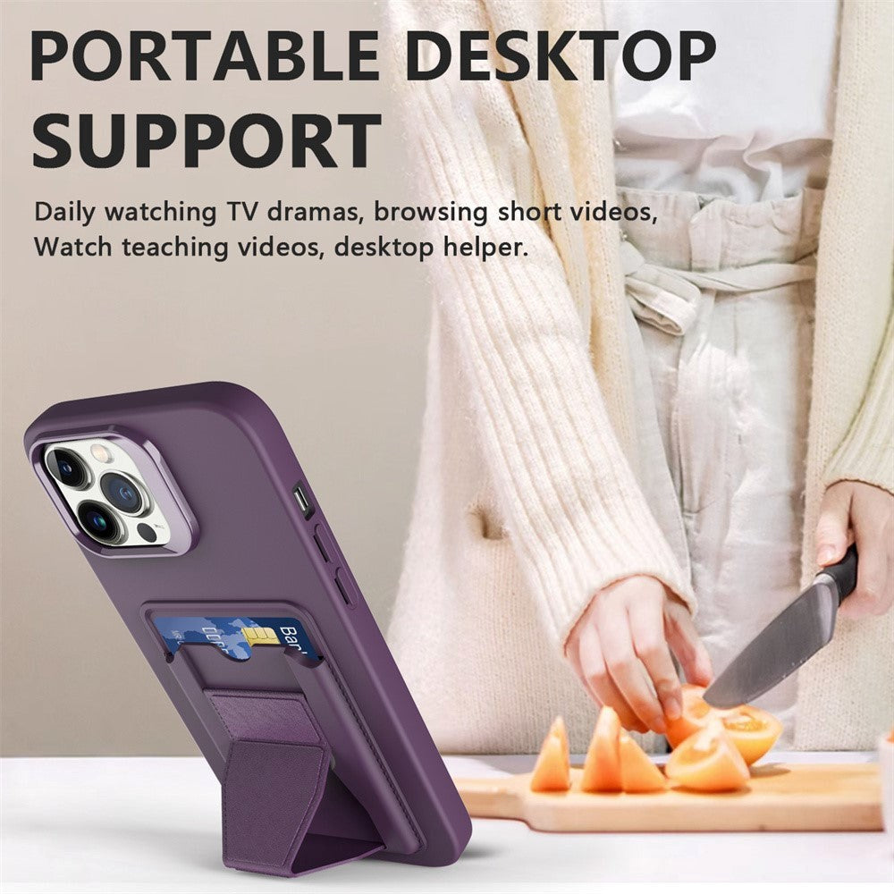 iPhone 15 Pro Fleksibelt Plastik Mobil Cover m. Kortholder & Kickstand - Sort