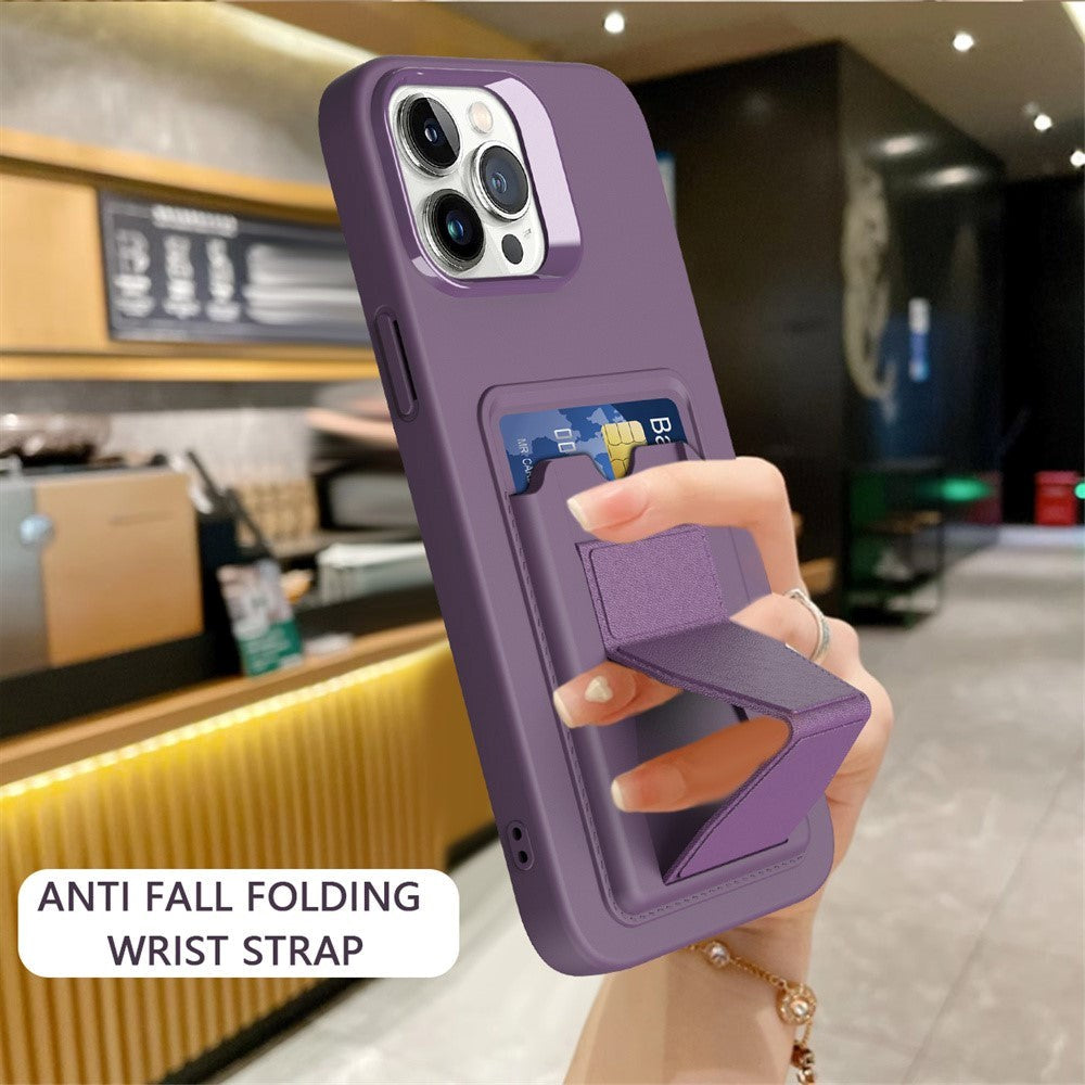 iPhone 15 Pro Max Fleksibelt Plastik Mobil Cover m. Kortholder & Kickstand - Lilla