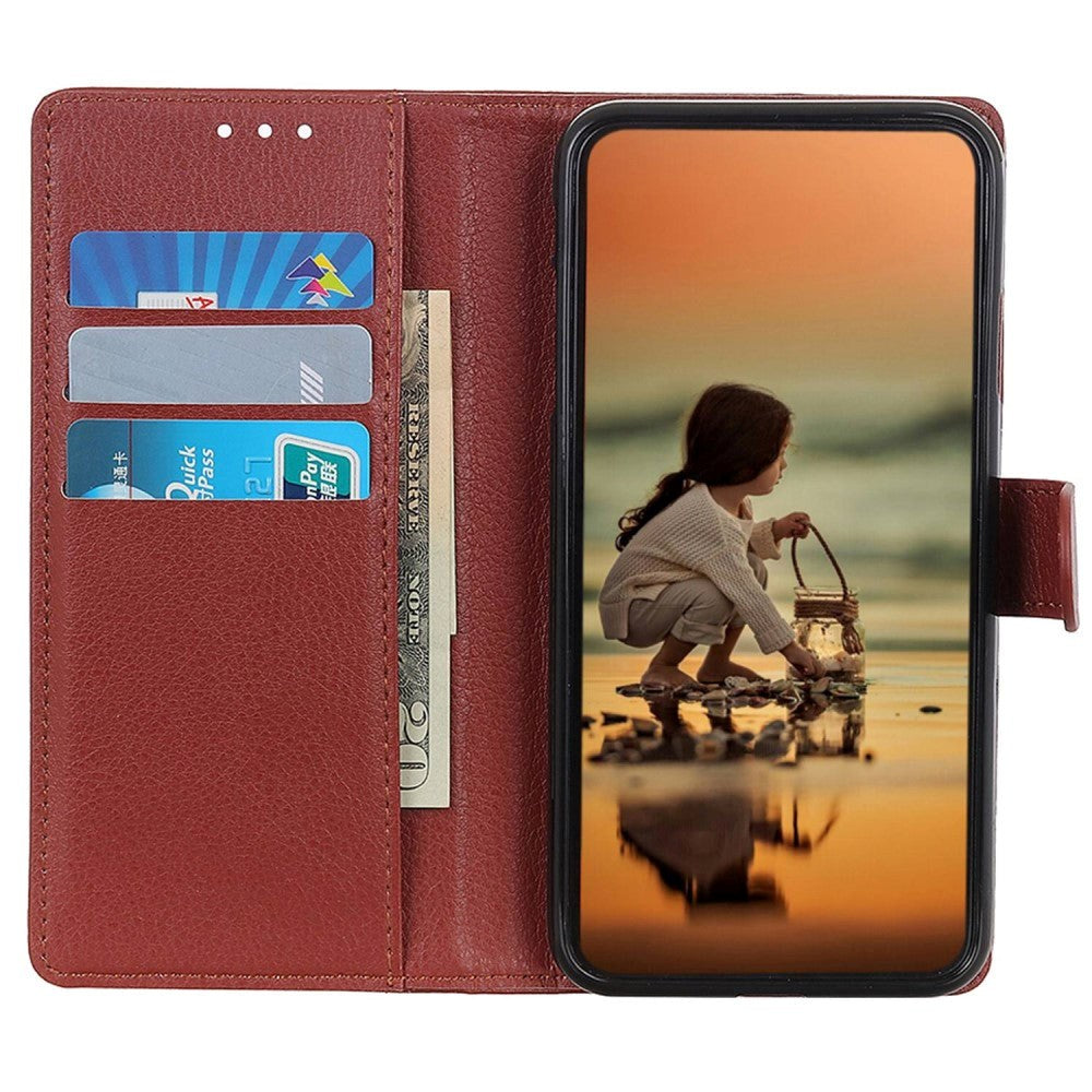 Samsung Galaxy S24 Ultra Litchi Læder Mobil Cover m. Pung - Brun