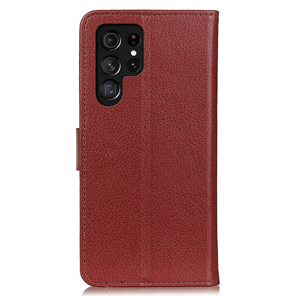 Samsung Galaxy S24 Ultra Litchi Læder Mobil Cover m. Pung - Brun