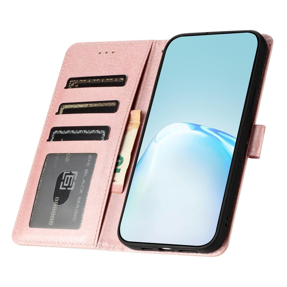 Samsung Galaxy A15 (5G) / A15 Læder Mobil Cover m. Pung og Strop - Rose Gold