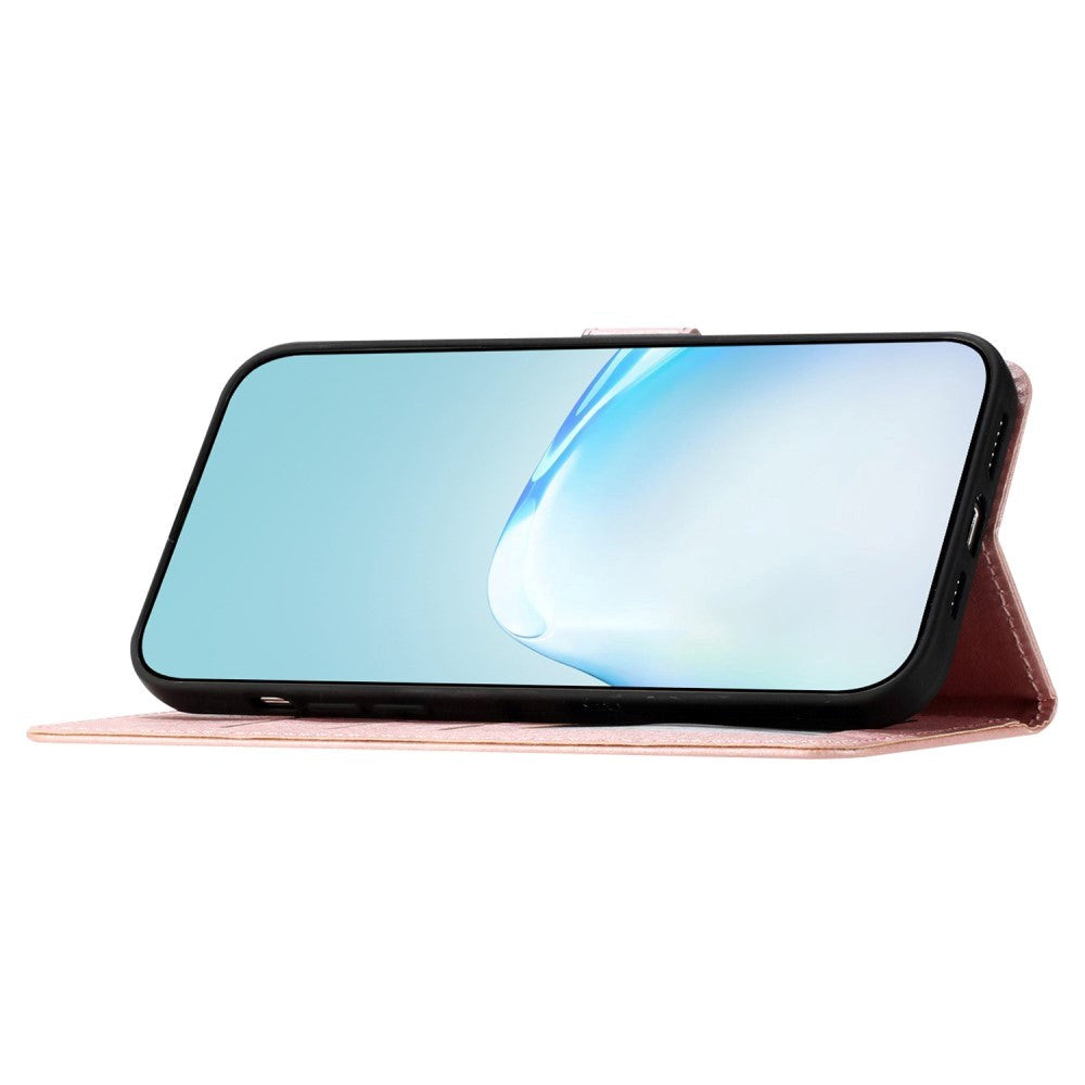 Samsung Galaxy A15 (5G) / A15 Læder Mobil Cover m. Pung og Strop - Rose Gold