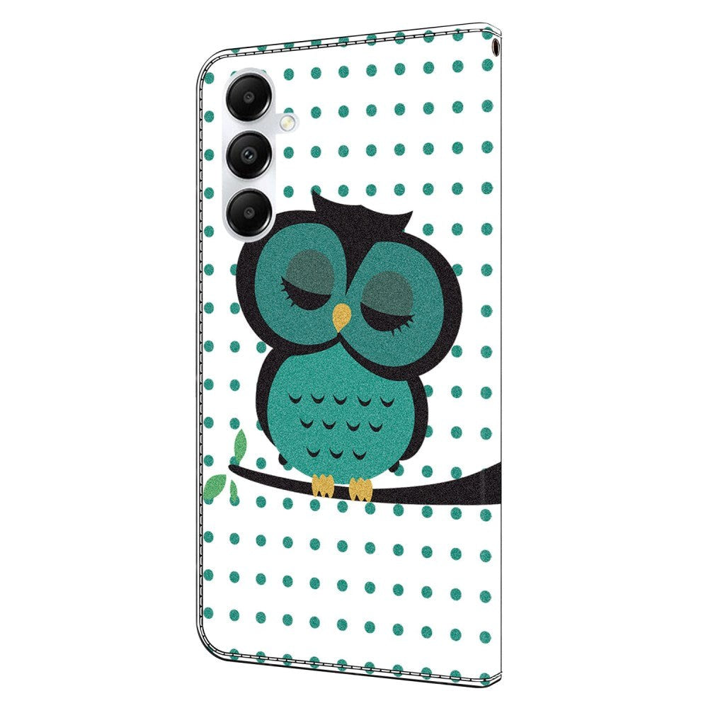 Samsung Galaxy A05s Læder Mobil Cover m. Pung & Ståfunktion - Sovende Ugle