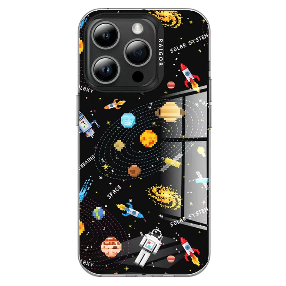 iPhone 15 Pro Pixel Series Håndværker Mobil Cover m. Pixeleret Print - Sort