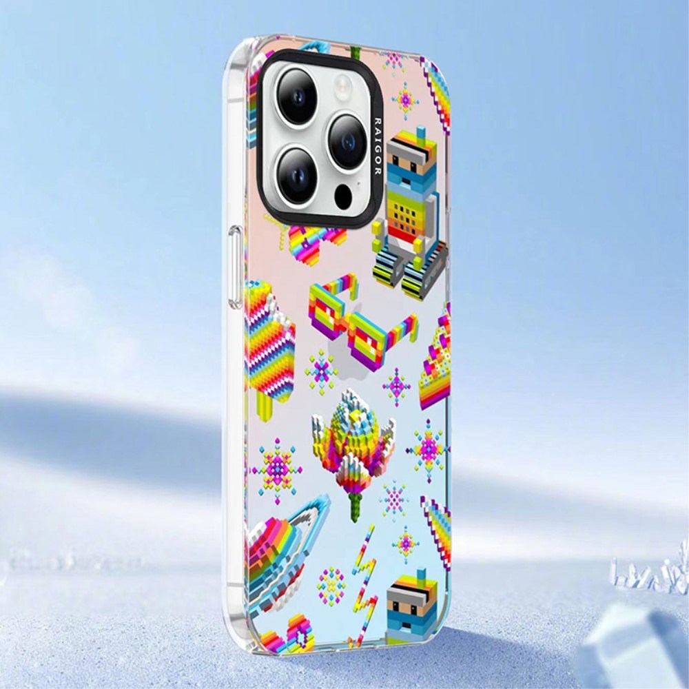 iPhone 15 Pro Pixel Series Håndværker Mobil Cover m. Pixeleret Print - Gradient