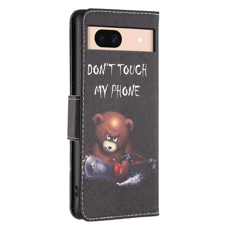 EIDERWOOD Google Pixel 8a Læder Mobil Cover m. Pung & Print - "Don't Touch My Phone" - Bjørn