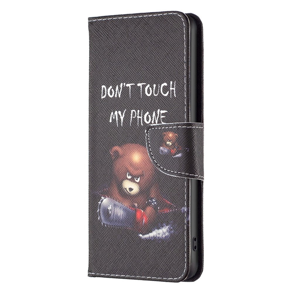 Samsung Galaxy S24 Ultra Læder Mobil Cover m. Pung & Ståfunktion - "Don't Touch my Phone" Bjørn