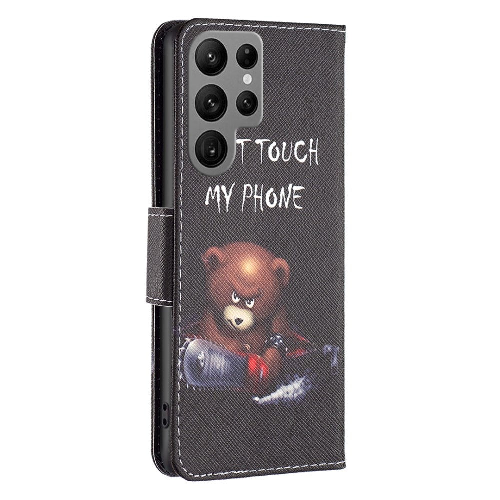 Samsung Galaxy S24 Ultra Læder Mobil Cover m. Pung & Ståfunktion - "Don't Touch my Phone" Bjørn