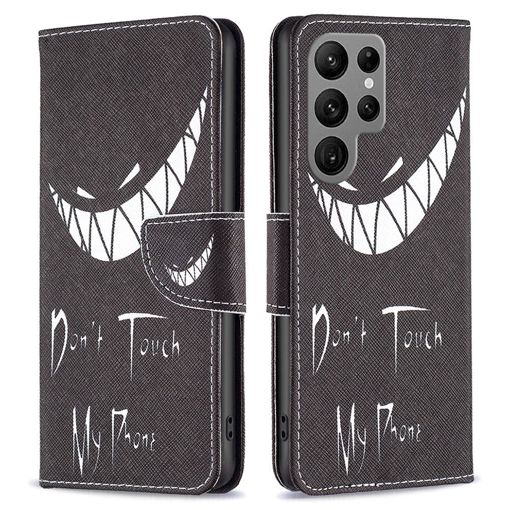 Samsung Galaxy S24 Ultra Læder Mobil Cover m. Pung & Ståfunktion - "Don't Touch my Phone"