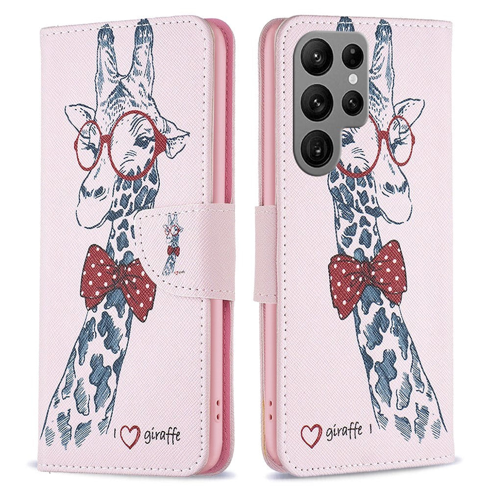 Samsung Galaxy S24 Ultra Læder Mobil Cover m. Pung & Ståfunktion - Giraf