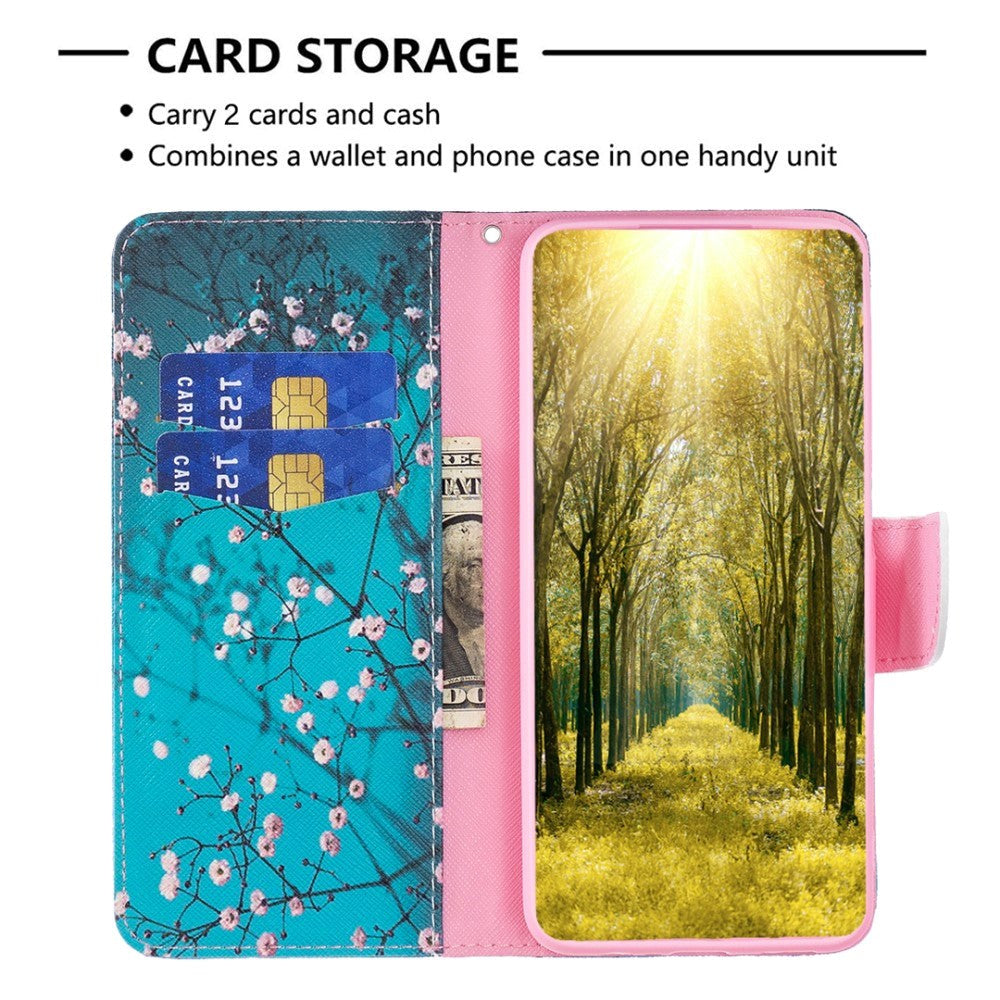 Samsung Galaxy S24 Ultra Læder Mobil Cover m. Pung - Træ med blomster