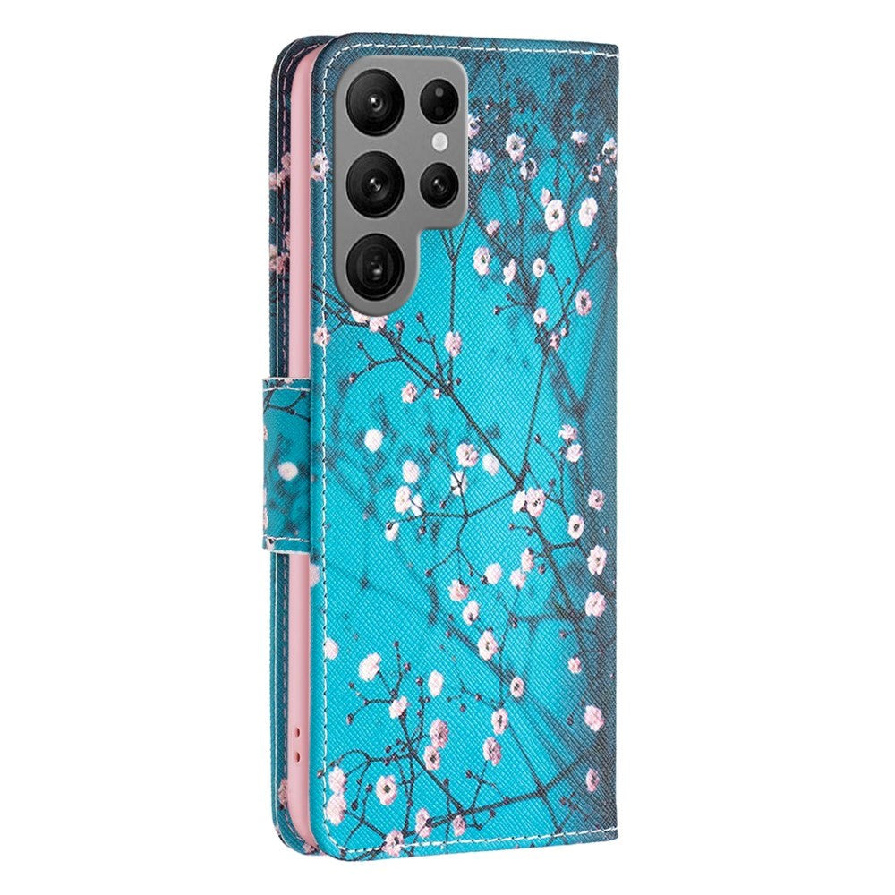 Samsung Galaxy S24 Ultra Læder Mobil Cover m. Pung - Træ med blomster