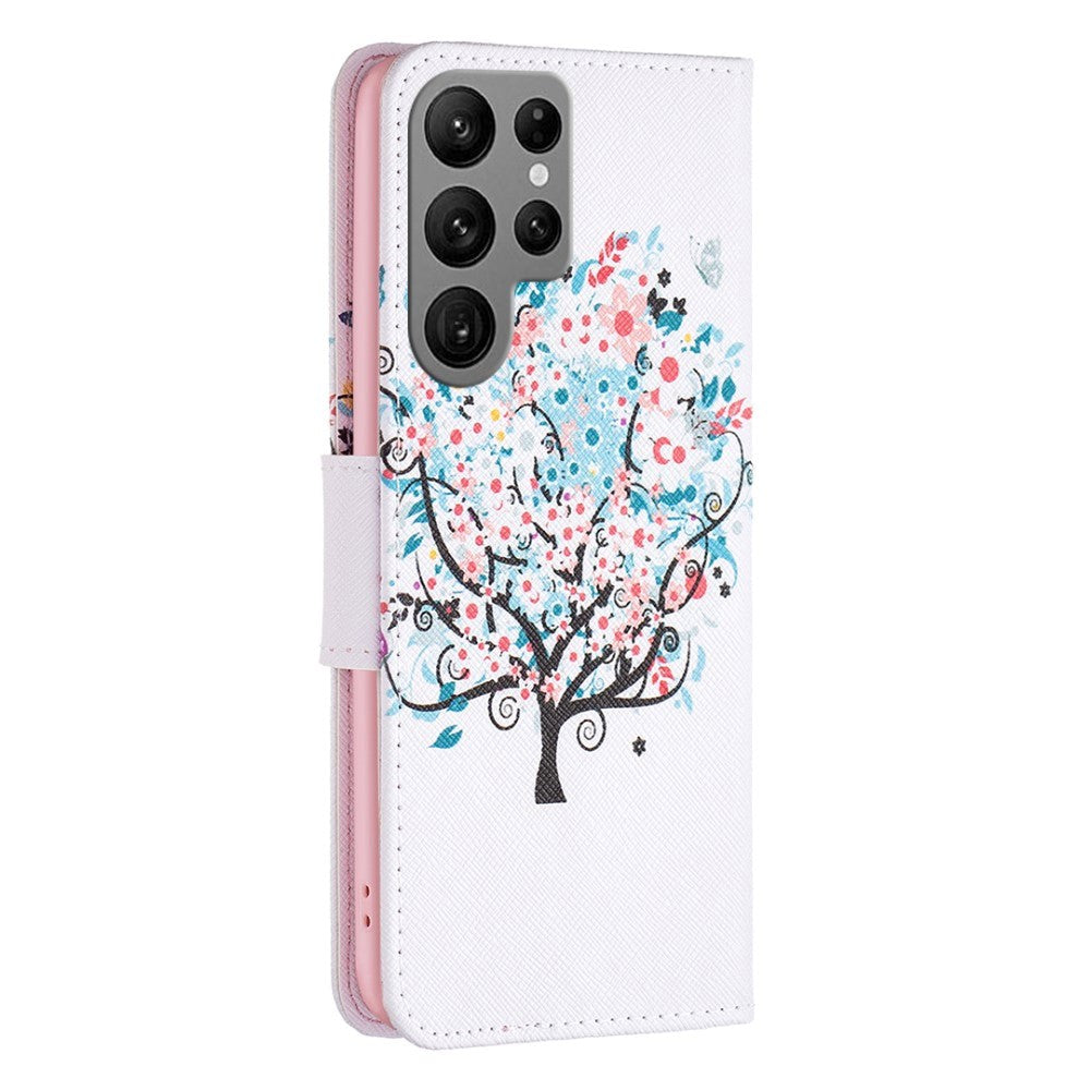 Samsung Galaxy S24 Ultra Læder Mobil Cover m. Pung - Blomster med Træ